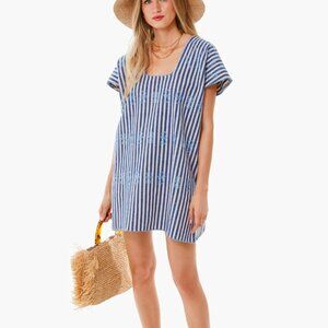 Tuckernuck Blue Stripe Embroidered Canvas Caftan vacation dress cover up